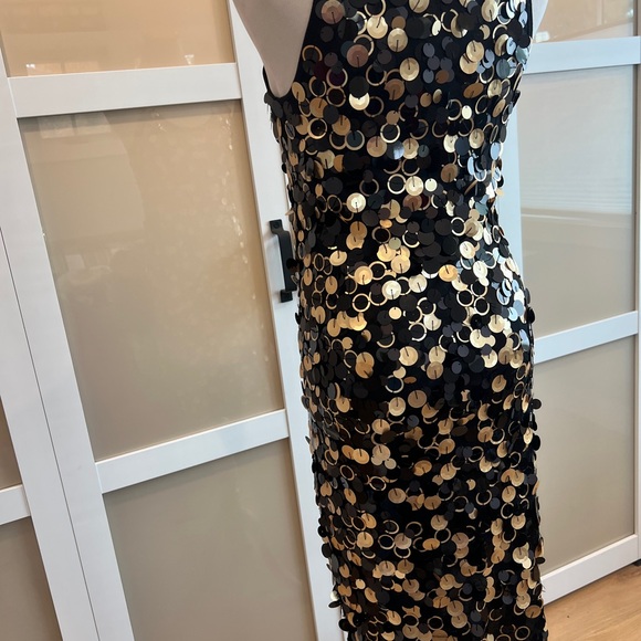 Michael Kors Black and Gold Sequin Midi Dress - Picture 2 of 8